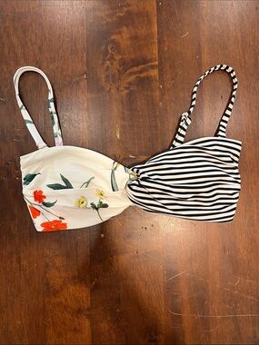 Anthropologie White Bikini Top with Black Stripes